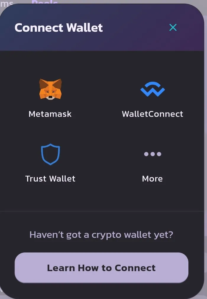 PancakeSwap — Selecting your Wallet
