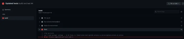 Example output how a failing step can be debugged.