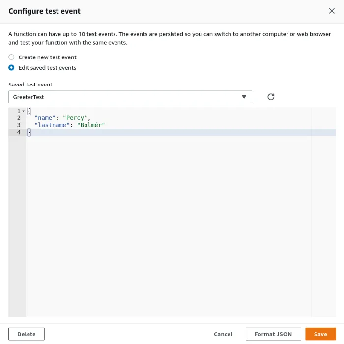 AWS Lambda — Testing a User input into Greeter