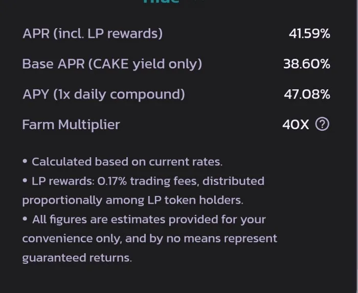 PancakeSwap — Farm returns for the BNB-CAKE farm