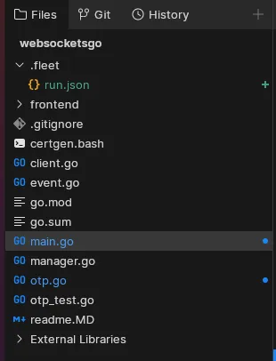 The file listing for the currently opened project