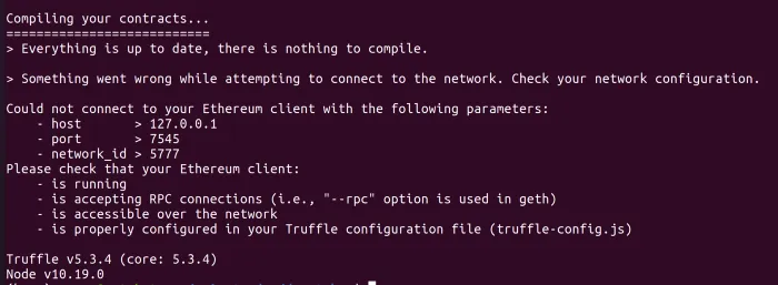 An error message showing that we cannot connect to the blockchain network.