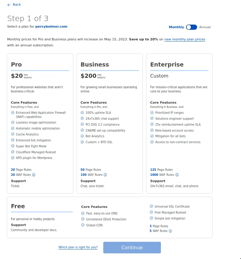 Selecting the Tiers for Cloudflare
