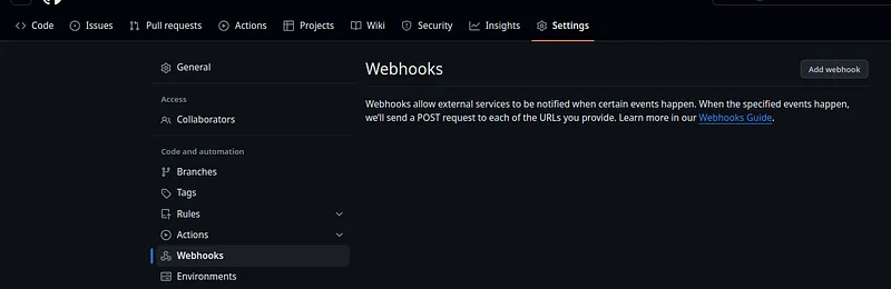 GitHub repository webhooks