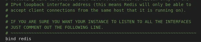 Changing the bind command to redis, the name of the container in the compose