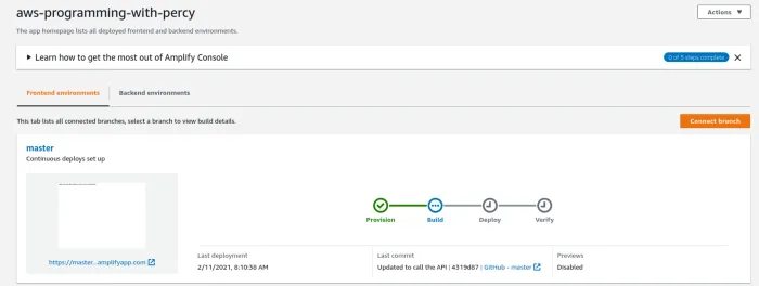AWS Amplify — Automatic update of the website as long as we push to the repository.