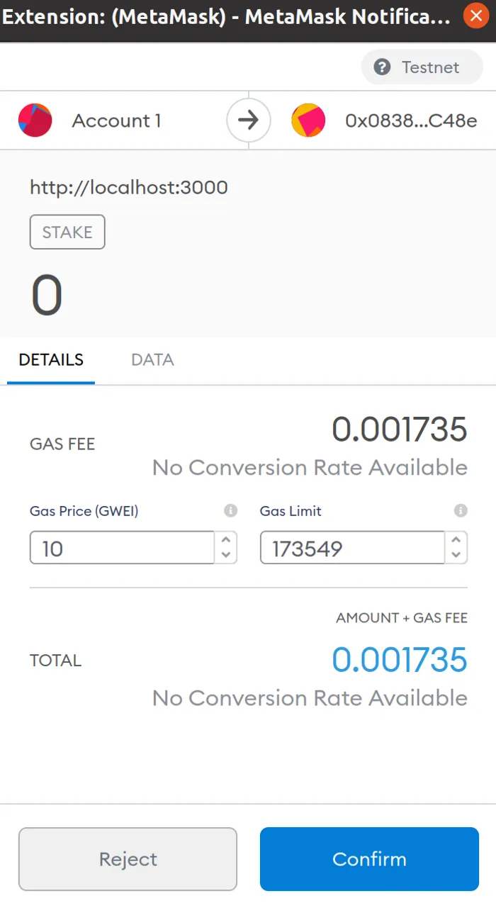 MetaMask — Staking on the TestNet