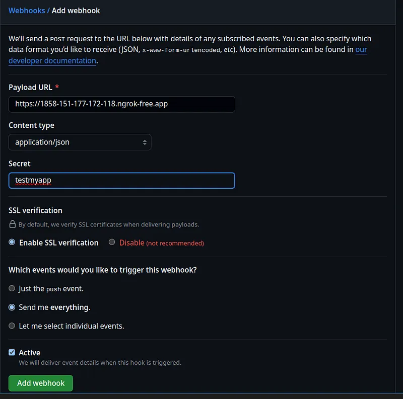Creating a new webhook