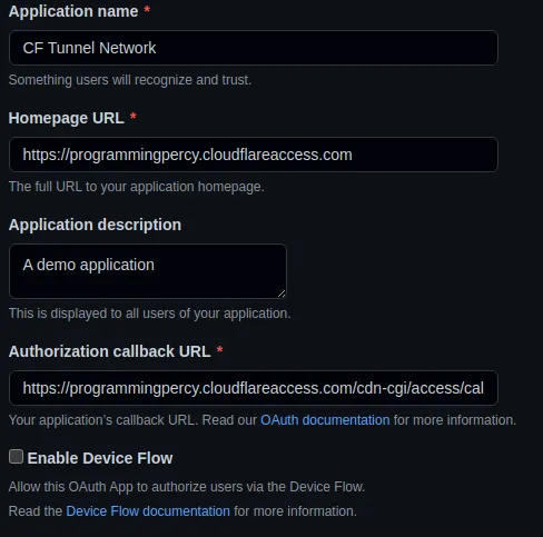 Adding a GitHub OAuth Application