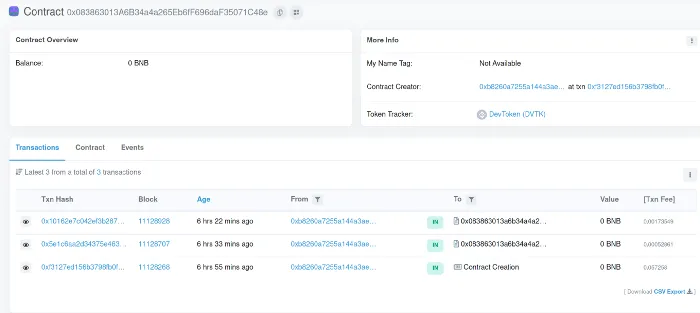 DApp — Testnetwork explorer showing all transactions and events.