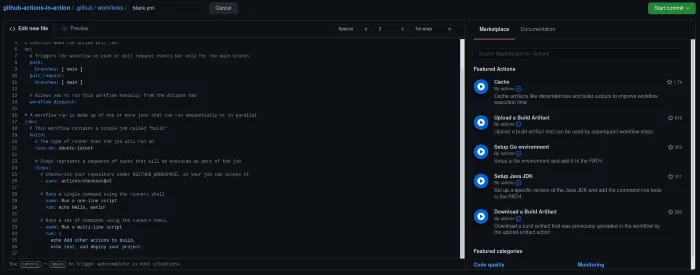 Editing GitHub actions in the browser is super smooth and allows access to documentation and the marketplace, also the option to commit.