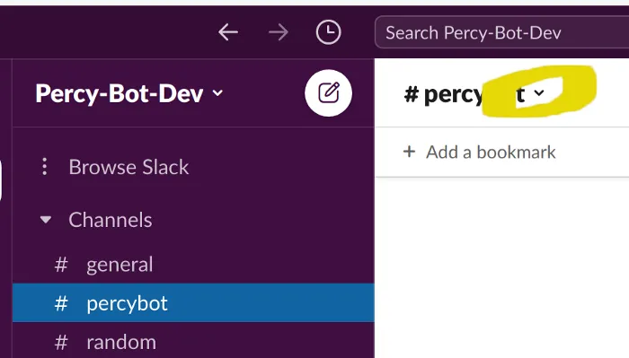 Slack — Press the yellow circled item to find the Channel ID.
